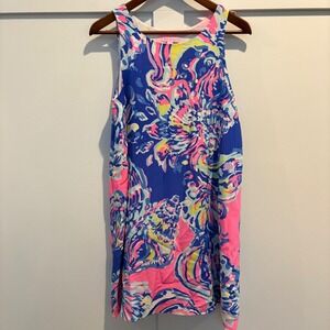 Lilly Pulitzer‎ Silk Shift Dress Blue Pink Floral Coastal Retreat Jackie